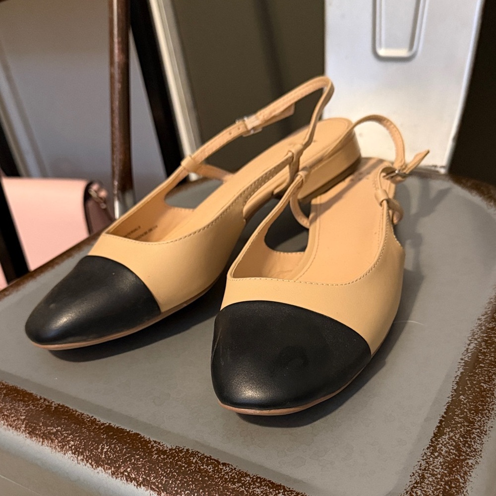a new day Tan and Black Slingback Flats